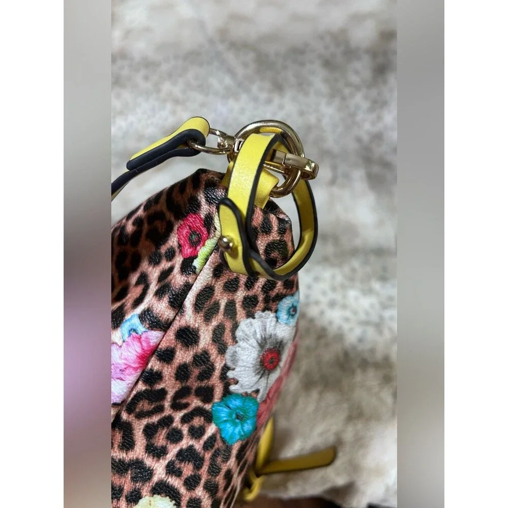 Leopard Floral Crossbody Bag in Yellow Pink Blue Multicolor Zipper